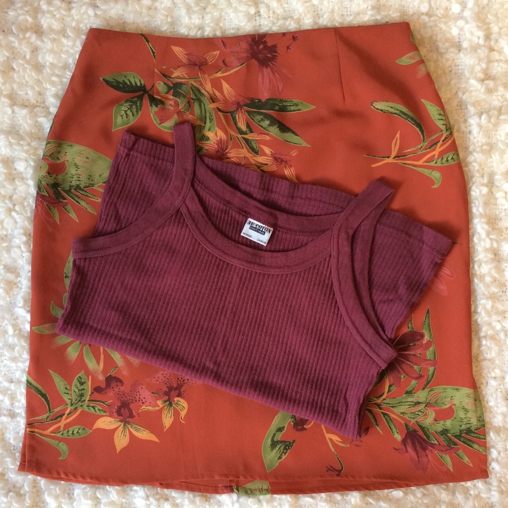 vintage 90’s floral print mini skirt and tank set